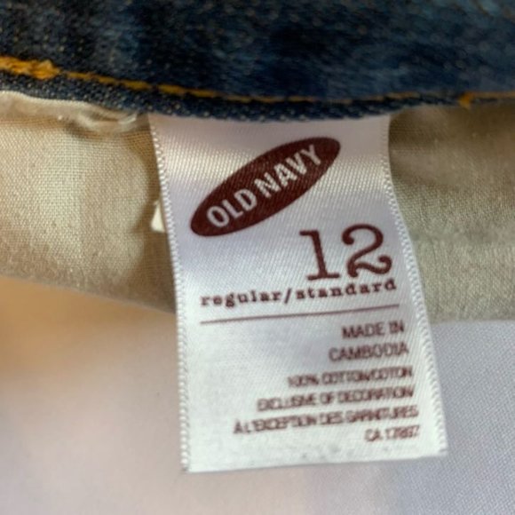 Vintage Old Navy Distressed Fringed Denim Jean Mini Skirt Size 12 LG Boho Y2K - Picture 6 of 10